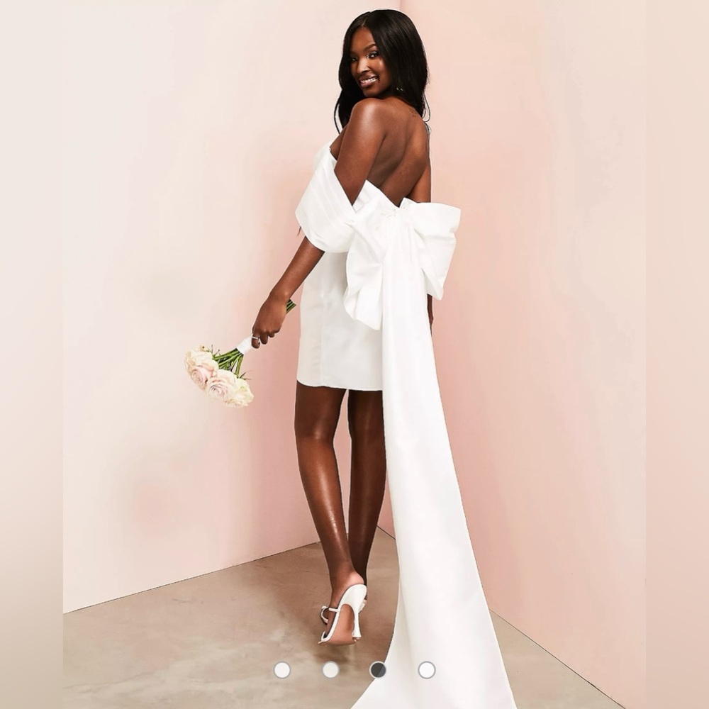 NWT ASOS LUXE satin oversized bow back mini dress in white